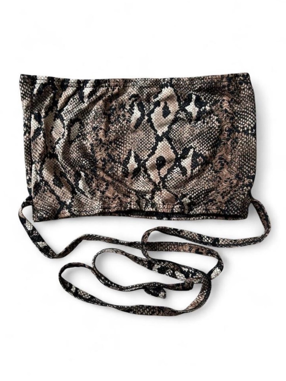 SHEIN Snake-Print Strapless Crop Top in Brown and Black